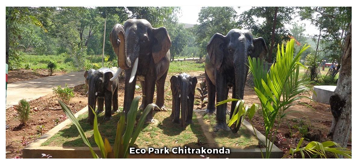 Elephant sculptures and greenery at Eco Park Chitrakonda in Malkangiri
